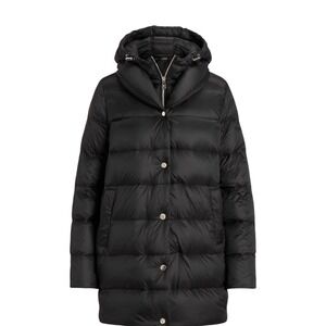 Lauren Ralph Lauren NWT XL Quilted Down Puffer Coat Hooded Black Button Full Zip